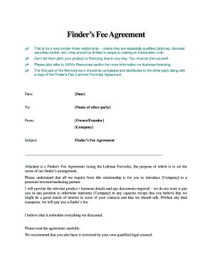 finder's fee agreement percentage